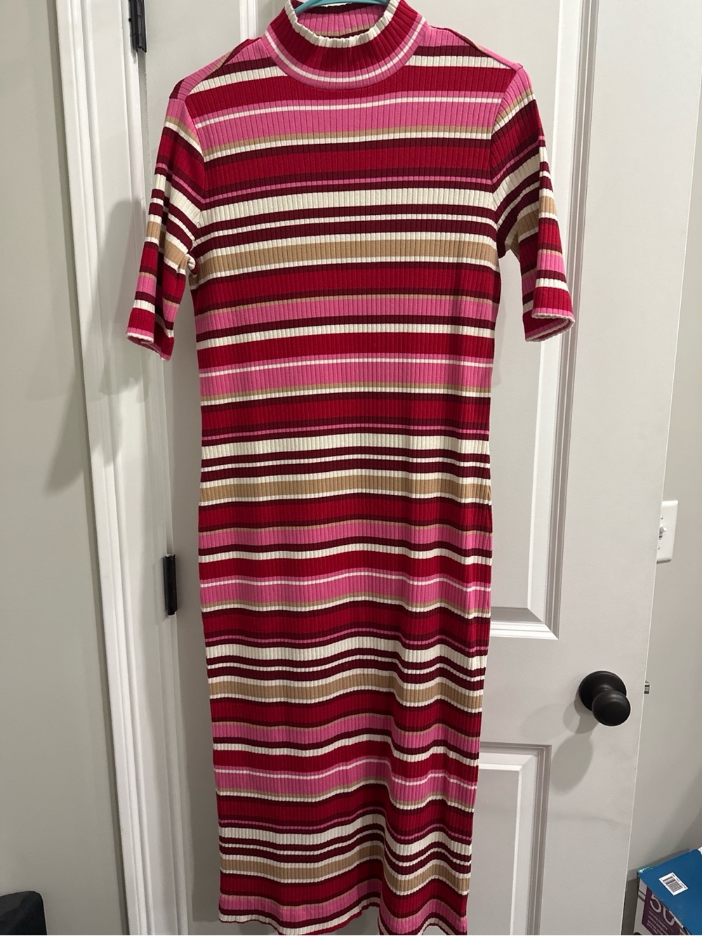 Vineyard Vines Pink Multi Striped Mock Neck Midi Dress